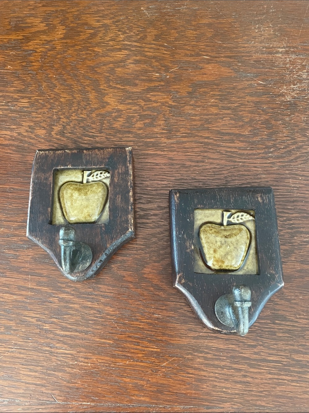 Rustic Apple Wall Hook Pair - Brown and Gold Home Wall Decor